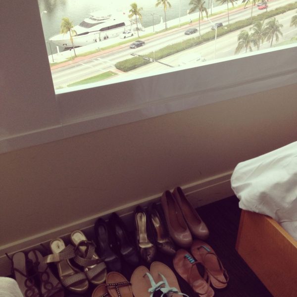Do you think we have enough shoes for 2 nights? (And check out our yacht parked downstairs!)