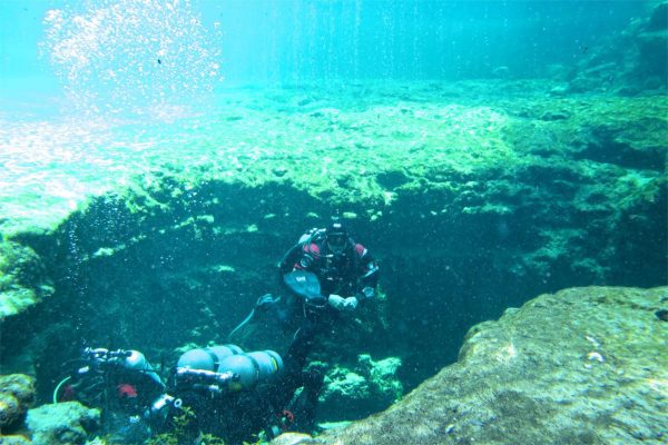 Watching divers as they explore the springs