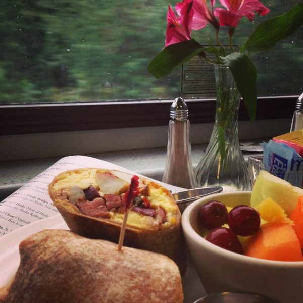 Delicious breakfast in the dining car on the Denali Star