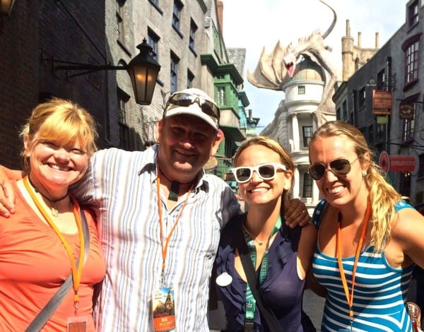 Deb & Dave from The Planet D and Kristin from Camels & Chocolate at the opening of Diagon Alley