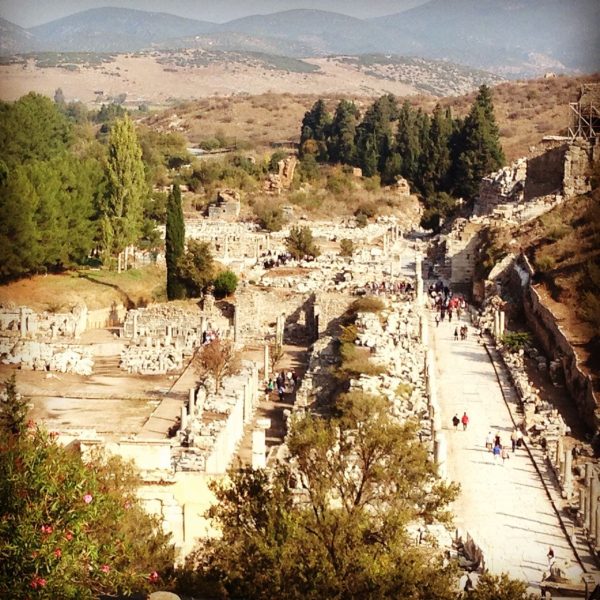 The view of one of Ephesus' main streets from atop the Terrace House excavation 