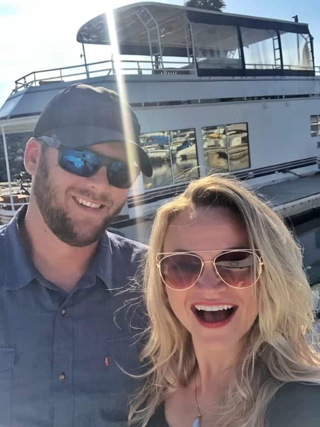 Angie and Rick enjoying our Airbnb houseboat in San Diego